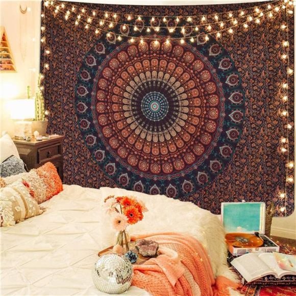 51.2 x 59.1 inches Mandala Tapestry Hippie Tapestries Psychedelic Peacock Boho - Picture 3 of 7